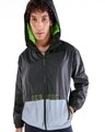 Shop Men's Black & Grey Color Block Oversized Windcheater Jacket-Front