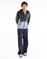 Shop Men's Black & Grey Color Block Oversized Windcheater Jacket-Full