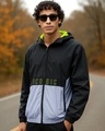 Shop Men's Black & Grey Color Block Oversized Windcheater Jacket-Front