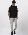 Shop Men's Black & Grey Color Block Plus Size Oversized Hoodie T-shirt-Full