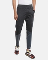 Shop Men's Black & Grey Color Block Slim Fit Track Pants-Front