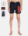 Shop Pack of 3 Men's Black & Grey Graphic Printed Boxers-Front