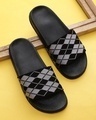 Shop Men's Black & Grey Printed Lightweight Sliders-Front
