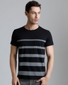 Shop Men's Black & Grey Striped T-shirt-Front