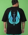 Shop Men's Black Guiardian Wings Graphic Printed Oversized Plus Size T-shirt-Front