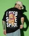 Shop Men's Black I Need Some Space Teddy Graphic Printed Oversized T-shirt-Front