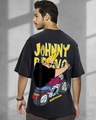 Shop Men's Black Johnny Biker Graphic Printed Oversized T-shirt-Front