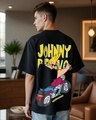 Shop Men's Black Johnny Biker Graphic Printed Oversized T-shirt-Front