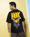 Shop Men's Black Johnny Bravo Graphic Printed Oversized T-shirt-Front