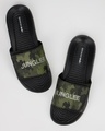Shop Men's Black Junglee Printed Velcro Sliders-Front