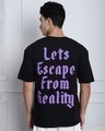 Shop Men's Black Lets Escape From Reality Puff Printed Oversized T-shirt-Front
