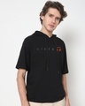 Shop Men's Black Listen Typography Oversized Hoodie T-shirt-Front