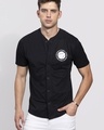 Shop Men's Black Living In Yourself Graphic Printed Slim Fit Baseball Shirt-Front