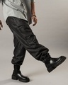 Shop Men's Black Loose Comfort Fit Cargo Harem Pants-Front