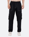 Shop Men's Black Loose Comfort Fit Cargo Track Pants-Front