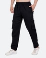 Shop Men's Black Loose Comfort Fit Cargo Track Pants-Front