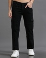 Shop Men's Black Loose Comfort Fit Cargo Jeans-Front