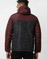 Shop Men's Black & Maroon Color Block Hoodie Bomber Jacket-Design
