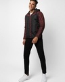 Shop Men's Black & Maroon Color Block Hoodie Bomber Jacket-Full