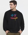 Shop Men's Black Martin Garrix Colorful Graphic Printed Oversized Sweatshirt-Front