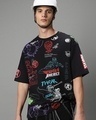 Shop Men's Black Marvel All Over Printed Super Loose Fit T-shirt-Front