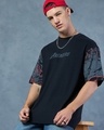 Shop Men's Black Marvel Graphic Printed Oversized T-shirt-Front