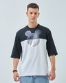 Shop Men's Black & White Mickey Graphic Printed Super Loose Fit T-shirt-Front