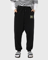 Shop Men's Black Minion M Badge Printed Oversized Joggers-Front