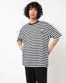 Shop Men's Black Minion Striped Oversized T-shirt-Front
