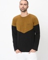 Shop Men's Black & Mustard Color Block Slim Fit T-shirt-Front