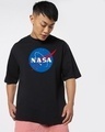 Shop Men's Black NASA Logo Printed Oversized T-shirt-Front