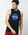 Shop Men's Black NASA Meatball Logo Deep Armhole Typography Vest-Front