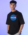 Shop Men's Black Nasa Meatball Logo Graphic Printed Oversized T-shirt-Front