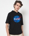 Shop Men's Black NASA Graphic Printed Oversized Hoodie T-shirt-Front