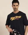 Shop Men's Black New York Typography Oversized T-shirt-Front