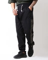 Shop Men's Black & Olive Green Loose Comfort Fit Harem Joggers-Front