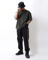 Shop Men's Black & Olive Green Loose Comfort Fit Harem Joggers-Full