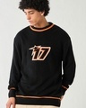 Shop Men's Black & Orange Typography Super Loose Fit Sweater-Front