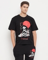 Shop Men's Black Oriental Waves Graphic Printed Oversized T-shirt-Front