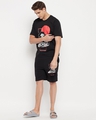 Shop Men's Black Oriental Waves Graphic Printed Oversized T-shirt & Shorts Set-Full