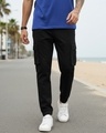 Shop Men's Black Over Dyed Cargo Jogger Pants-Front
