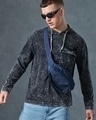 Shop Men's Black Oversized Acid Wash Hoodie T-shirt-Front