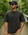 Shop Men's Black Oversized Acid Wash T-shirt-Front