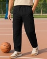 Shop Men's Black Oversized Cargo Carpenter Pants-Front