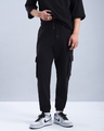 Shop Men's Black Oversized Cargo Joggers-Front