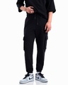 Shop Men's Black Oversized Cargo Joggers-Front