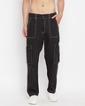 Shop Men's Black Oversized Cotton Cargo Pants-Front