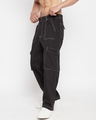 Shop Men's Black Oversized Cotton Cargo Pants-Full