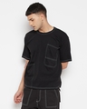 Shop Men's Black Oversized Cotton T-shirt-Full