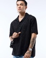 Shop Men's Black Oversized Crochet Shirt-Front